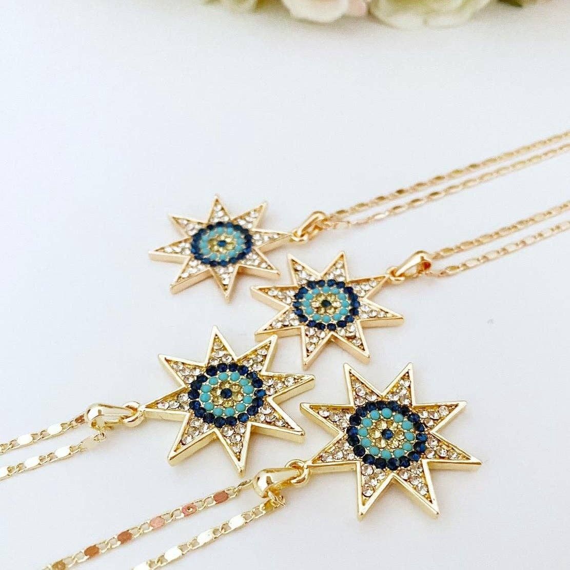 Necklace Evil Eye North Star  Rose Gold Zirconia