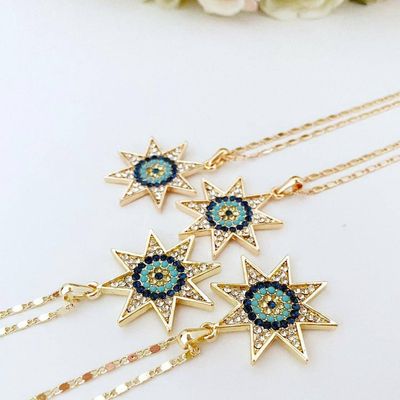 Necklace Evil Eye North Star  Rose Gold Zirconia