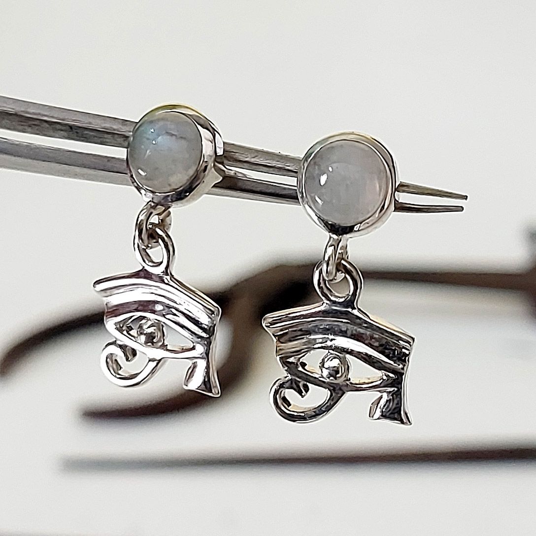 Earrings SS Rainbow Moonstone Eye of Horus Studs