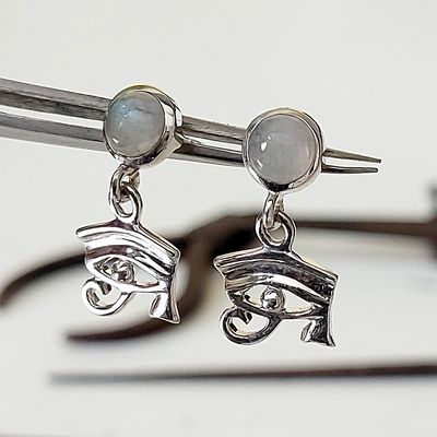 Earrings SS Rainbow Moonstone Eye of Horus Studs