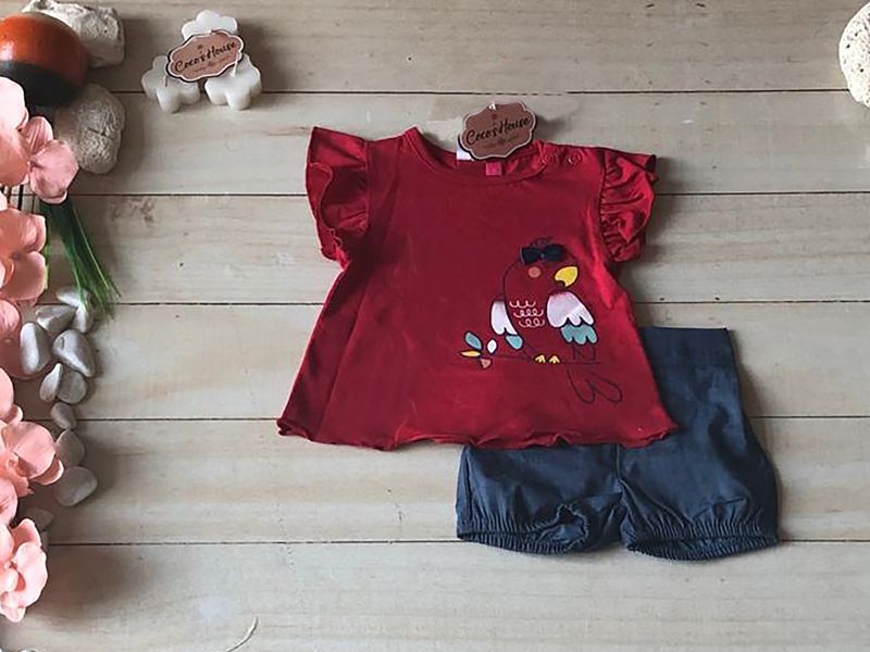 CONJUNTO 2 PZAS NIÑA PAJARITO C/MOÑITO ROJO