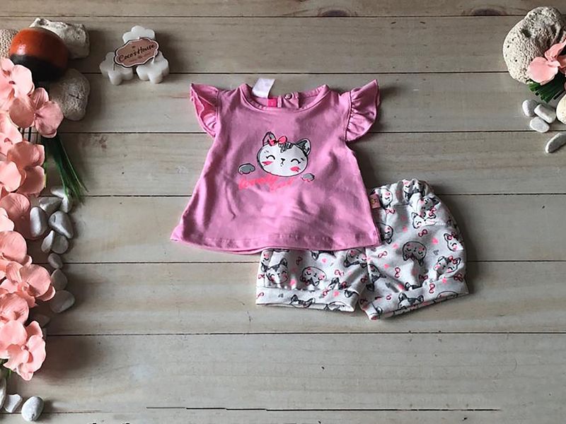 CONJUNTO 2 PZAS NIÑA GATITA SHORT/BLUSA