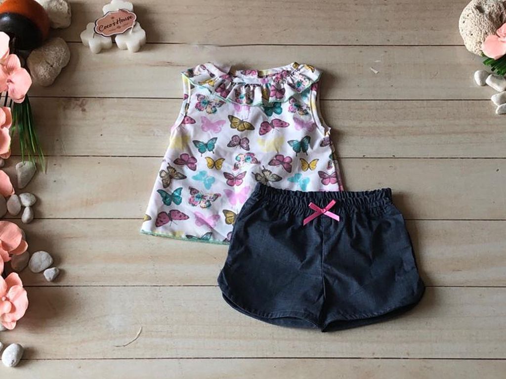 CONJUNTO 2 PZAS NIÑA SHORT/BLUSA MARIPOSAS  VERDE