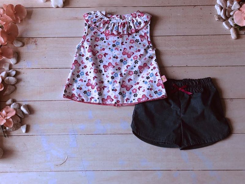 CONJUNTO 2 PZAS NIÑA SHORT/BLUSA MARIPOSAS  ROSA