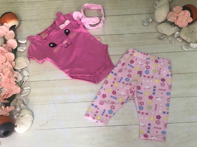 CONJUNTO  2PZ NIÑA PAÑALERO OSITO ROSA