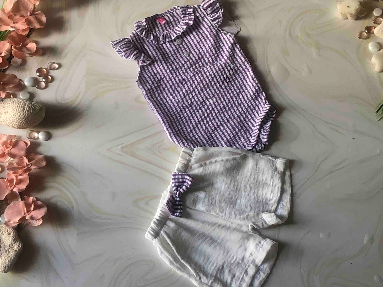 CONJUNTO. 2 PZAS PAÑALERO LILA Y SHORT
