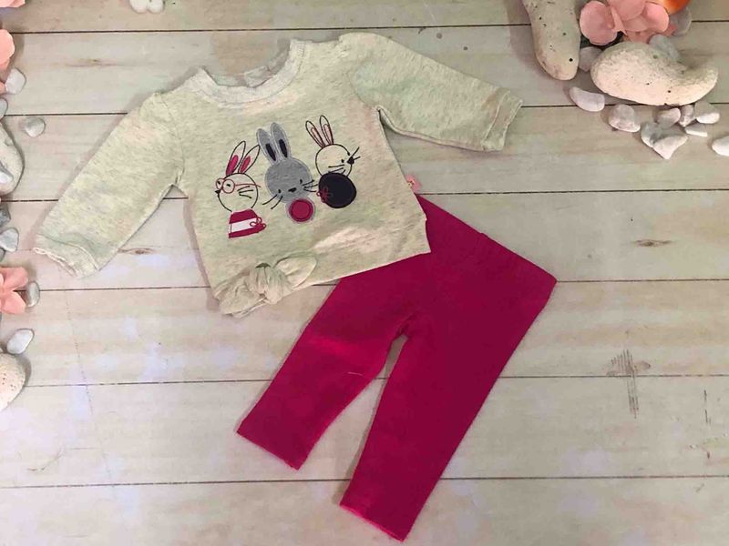 CONJUNTO 2 PZAS NIÑA AMIGAS CONEJITAS FUSHIA