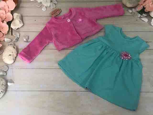 VESTIDO AQUA CON TORERA ROSA