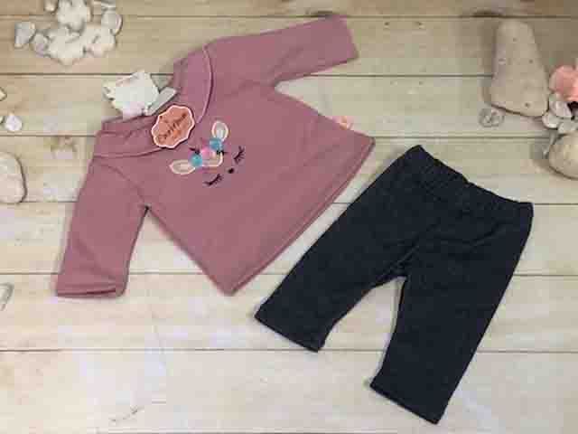 CONJUNTO 2PZ NIÑA BENADITA C/FLORES  ROSA