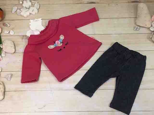 CONJUNTO 2PZ NIÑA BENADITA C/FLORES SALMON