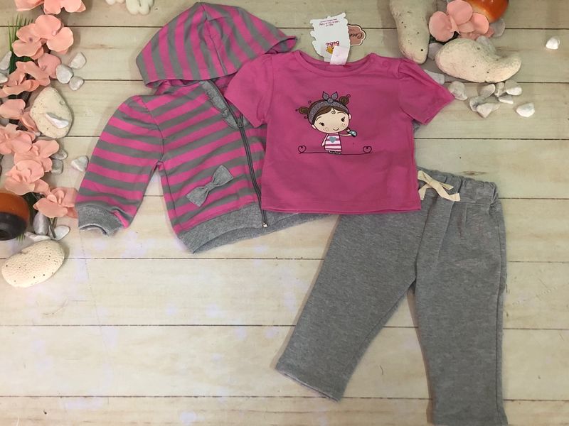CONJUNTO 3 PZAS NIÑA C/CATARINA GRIS