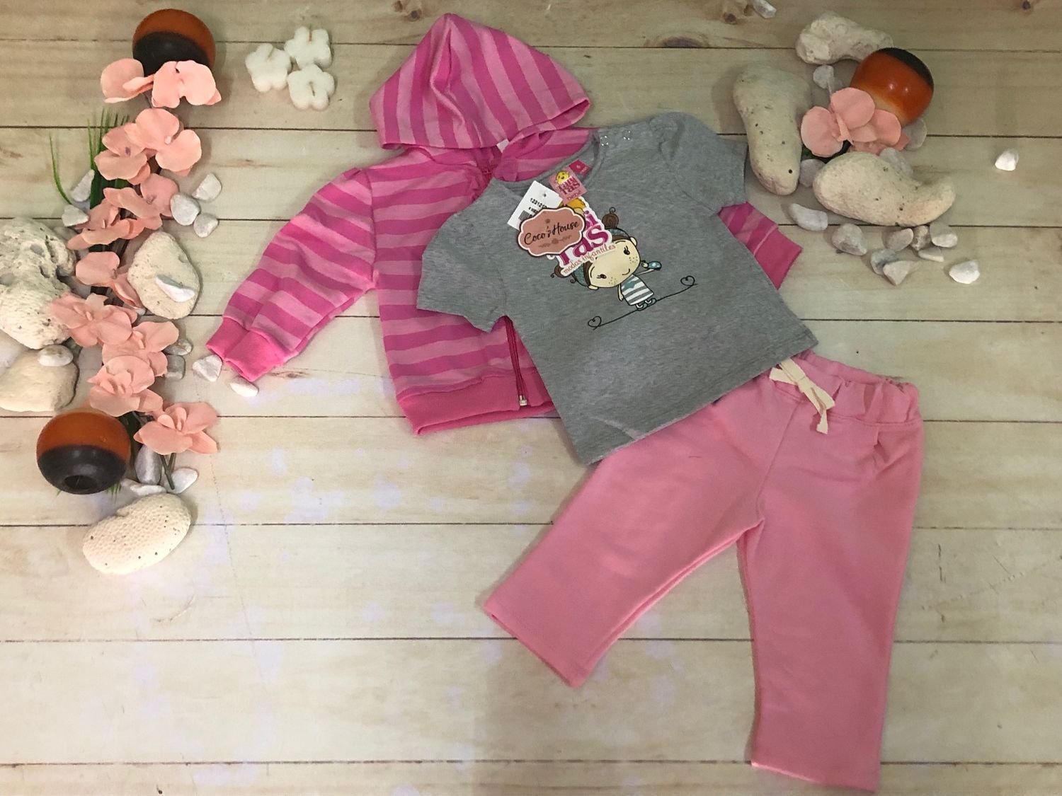 CONJUNTO 3 PZAS NIÑA C/CATARINA ROSA