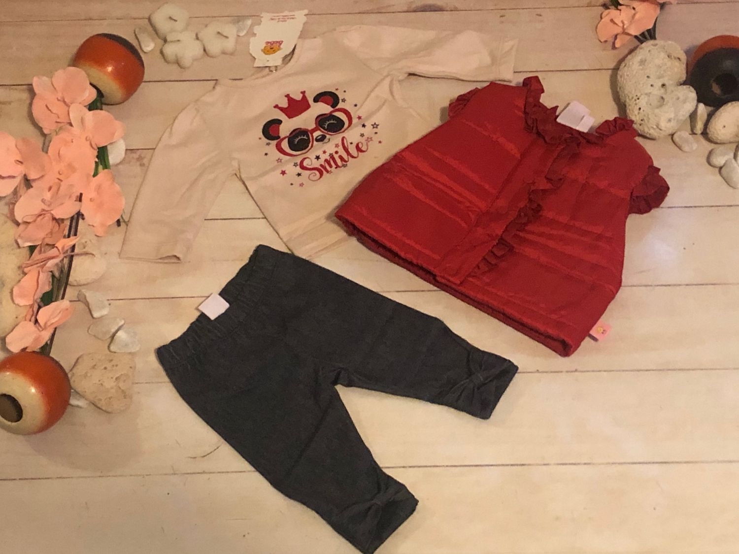 CONJUNTO 3PZ ROJO NIÑA OSITA PANDA SMILE