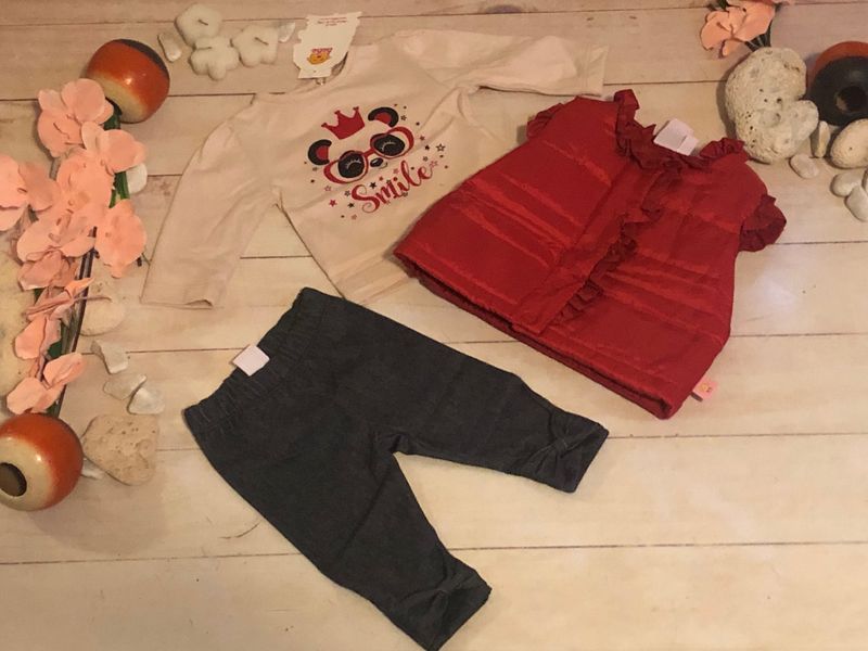 CONJUNTO 3PZ ROJO NIÑA OSITA PANDA SMILE