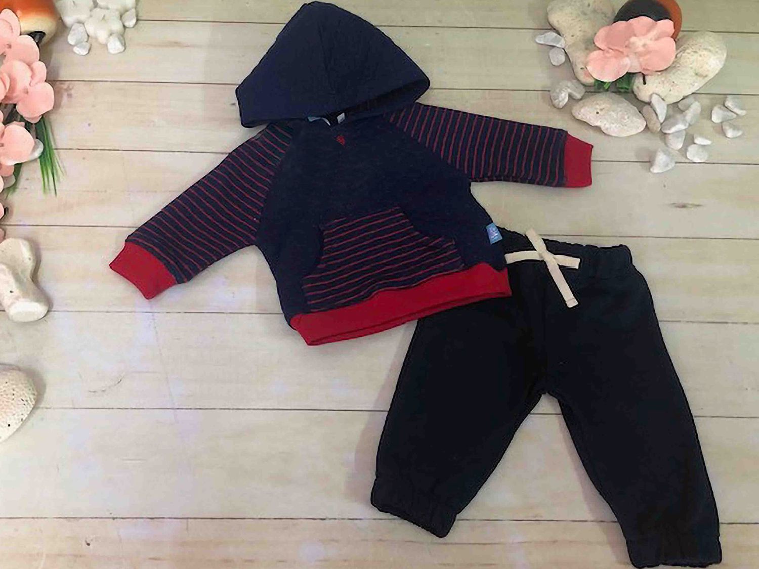 PANS 2 PZAS NIÑO CAPUCHA 2 BOTONES AZUL ROJO