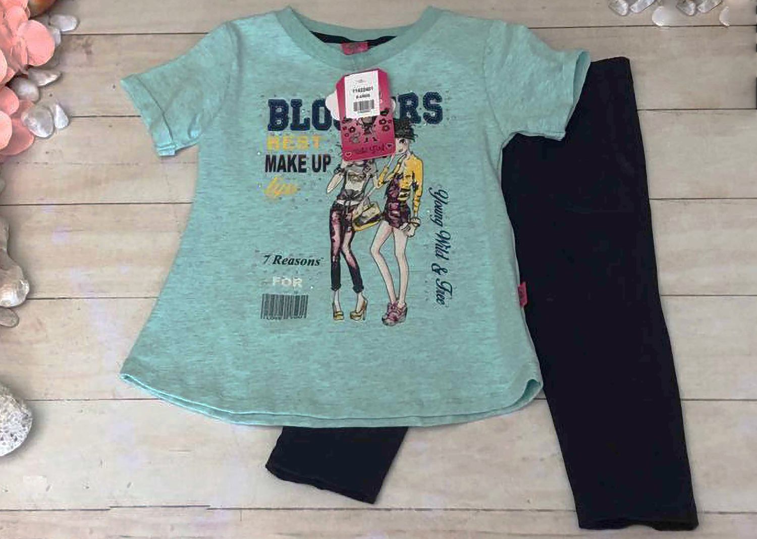 CONJUNTO 2 PZAS, MALLAS Y BLUSA  AMIGAS BLOGGERS VERDE