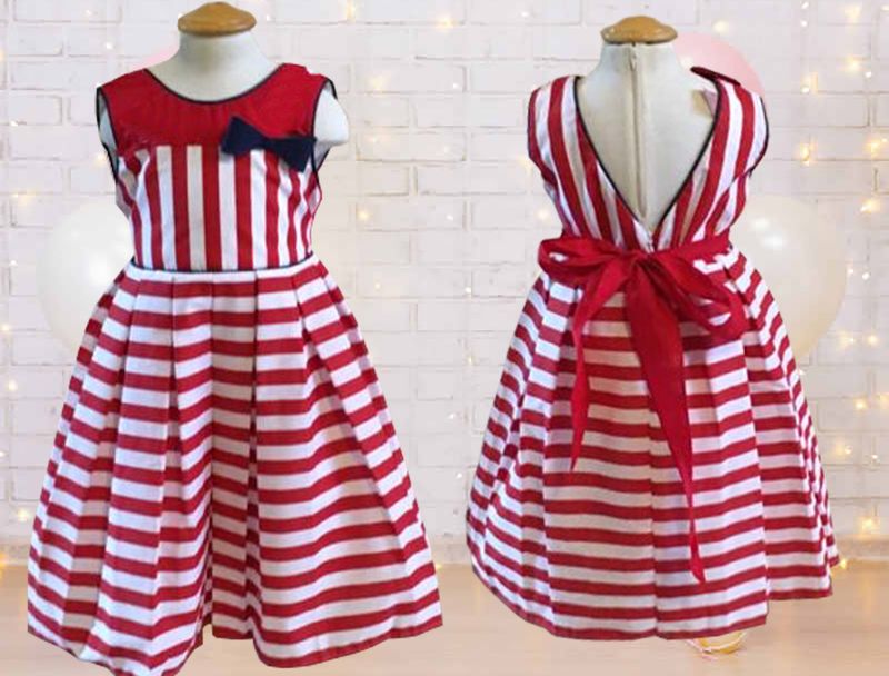 VESTIDO RAYAS ESPALDA &quot;V&quot; ROJO