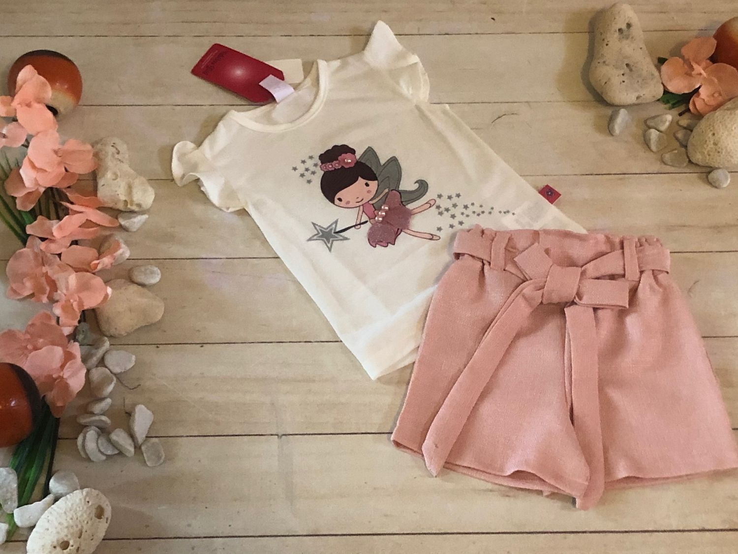 CONJUNTO 2PZ ÑA SHORT FLOJO C/MOÑO ROSA