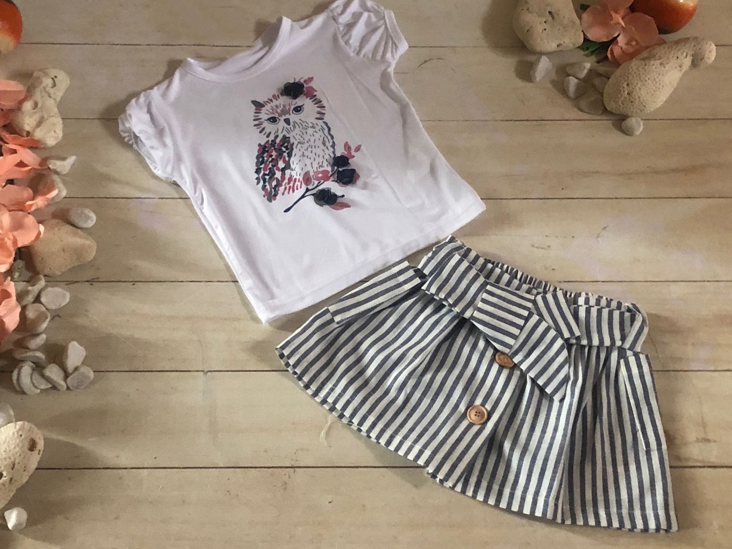 CONJUNTO 2PZ NIÑA BUHA C/FLORES AZUL