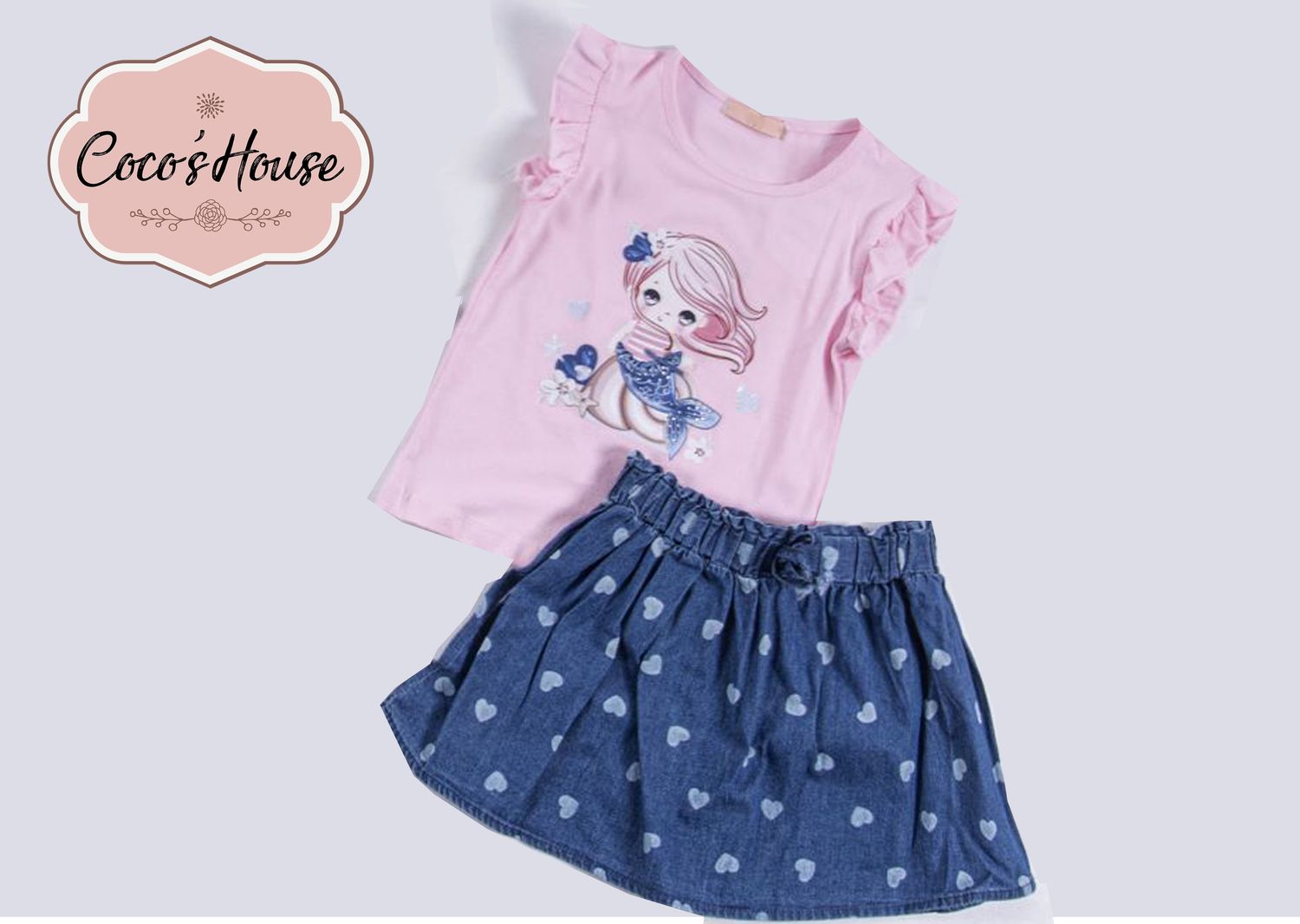 CONJUNTO. 2 PZAS. FALDA Y BLUSA DE SIRENA ROSA