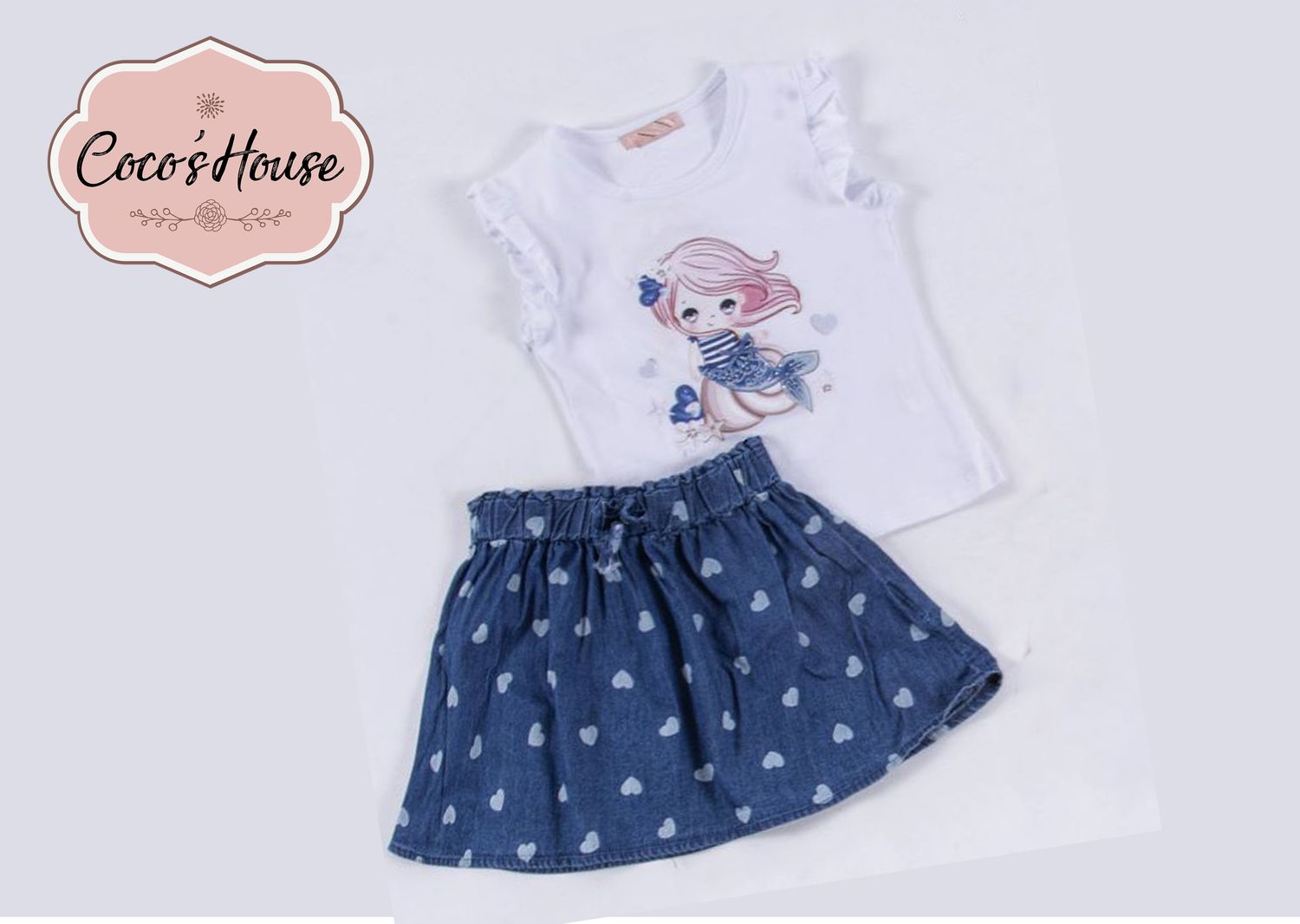 CONJUNTO  2 PZAS. FALDA Y BLUSA DE SIRENA ROSA