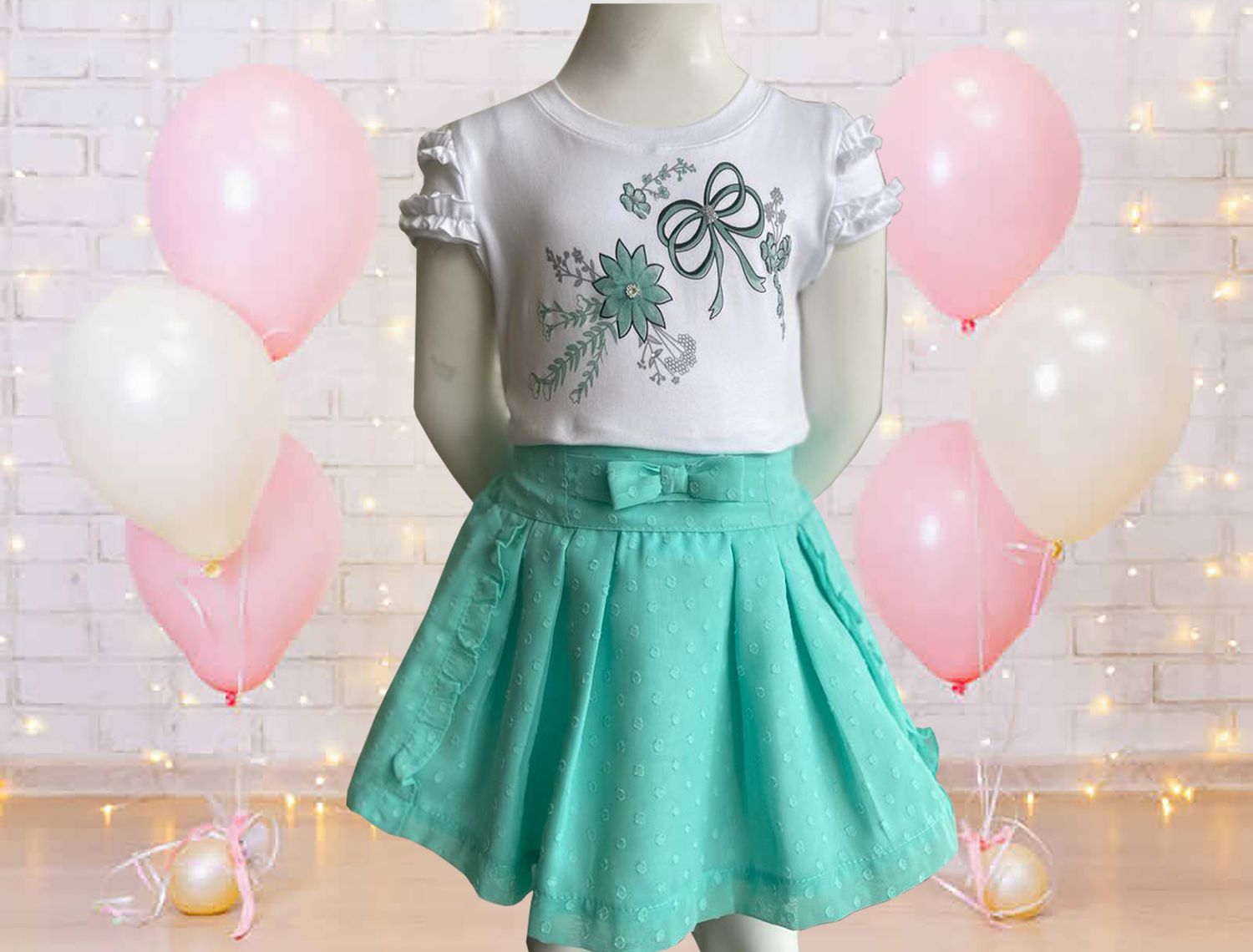 CONJUNTO 2 PZAS BLUSA Y FALDA VERDE MENTA