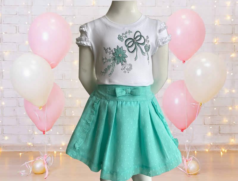 CONJUNTO 2 PZAS BLUSA Y FALDA VERDE MENTA
