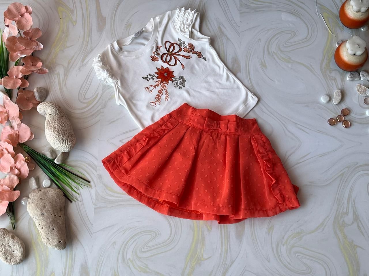 CONJUNTO 2 PZAS BLUSA Y FALDA NARANJA