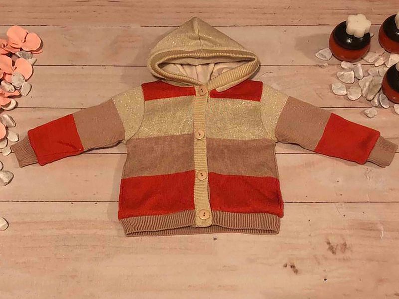 SWETER NIÑA FRANJAS BEIGE Y NARANJA