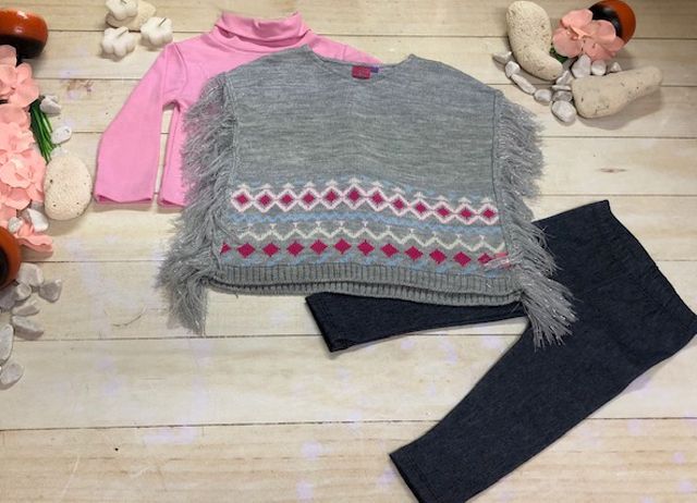 CONJUNTO 3 PZAS NIÑA MAÑANITA FIGURAS C/BARBAS GRIS