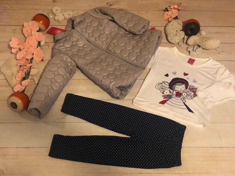 CONJUNTO  NIÑA3PZ  GRIS AMIGAS CORAZONES