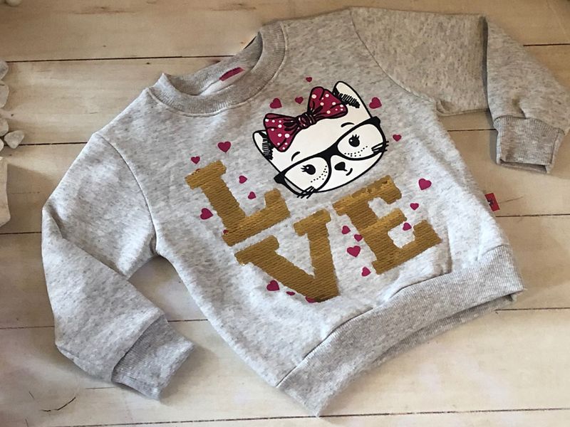 SUDADERA GRIS  NIÑA GATITA LOVE