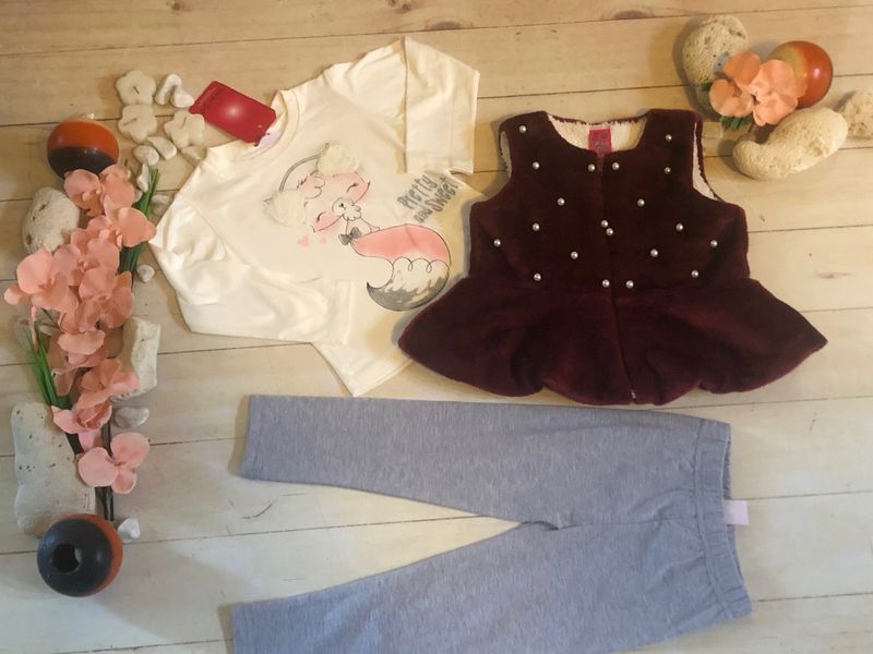 CONJUNTO TINTO 3PZ NIÑA ZORRITA C/MOÑO