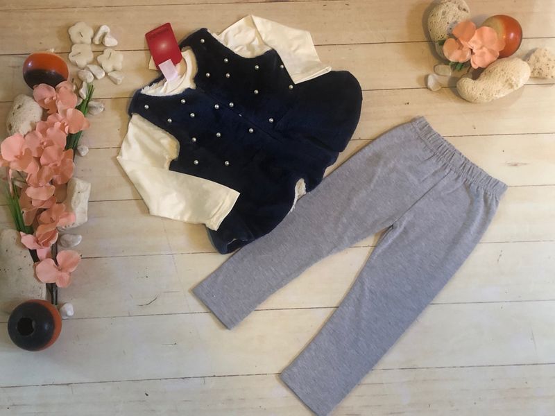CONJUNTO AZUL  3PZ NIÑA ZORRITA C/MOÑO