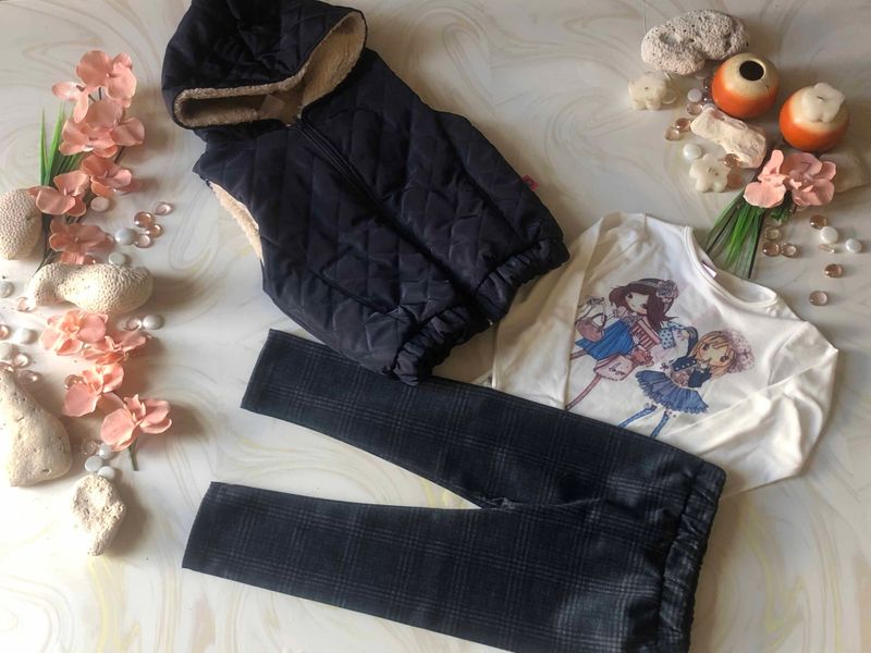 CONJUNTO 3 PZAS NIÑA CHALECO / LEGGINS AZUL