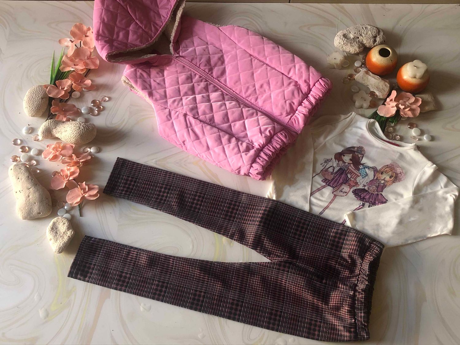 CONJUNTO 3 PZAS NIÑA CHALECO / LEGGINS ROSA