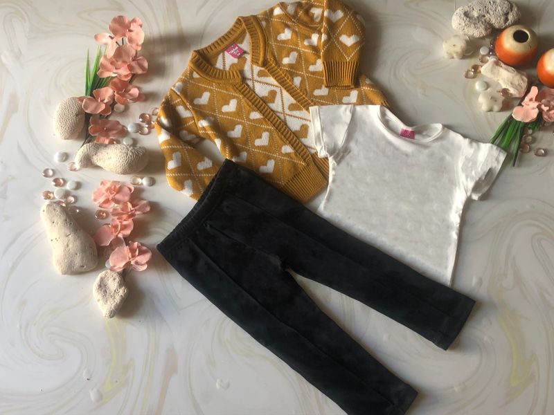 CONJUNTO 3 PZ AWETER TEJIDO MOSTAZA