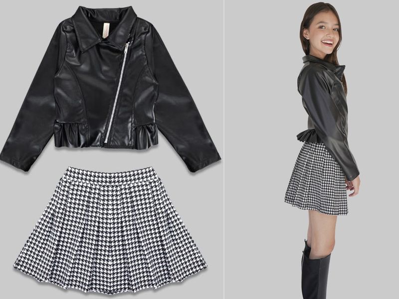 CONJUNTO  2 PZAS CHAMARRA VINIL CON FALDA