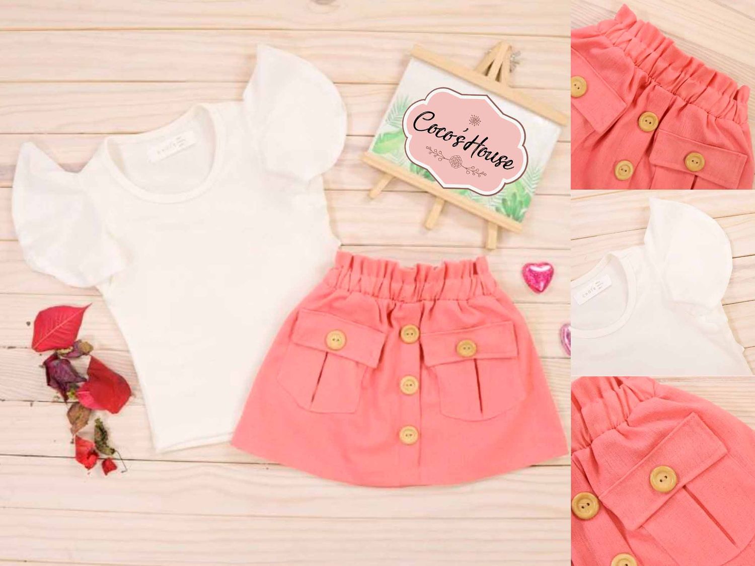 CONJUNTO FALDA CON BOTONES ROSA