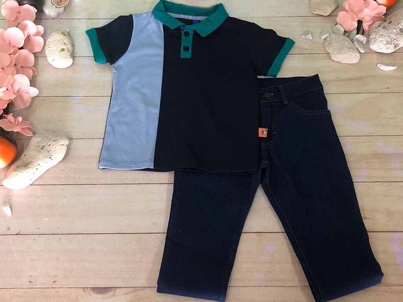 CONJUNTO 2 PZAS NIÑO PLAYERA AZUL SENCILLA