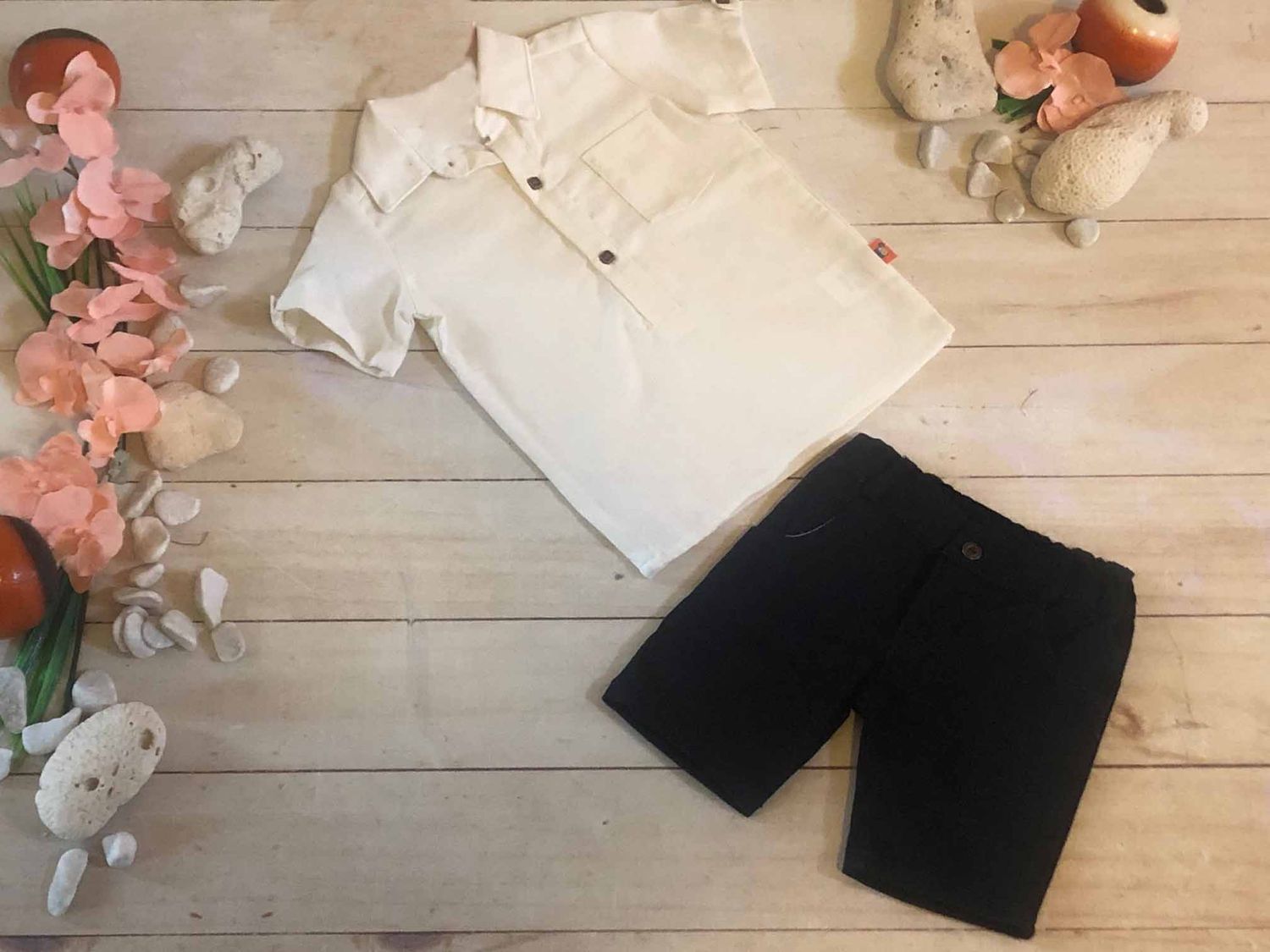 CONJUNTO 2PZ CAMISA HUESO CUELLO POLO