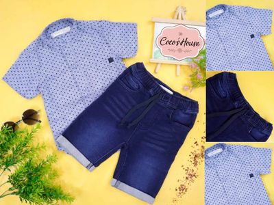 CONJUNTO NIÑO SHORT MEZCLILLA AZUL Y CAMISA MAO