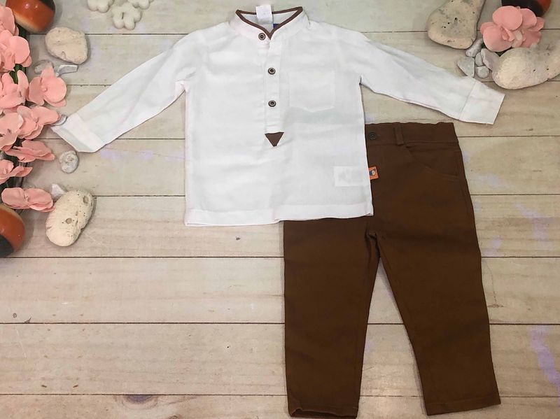 CONJUNTO 2 PZAS NIÑO CAMISO CUELLO MAO C/BOLSA  BLANCA