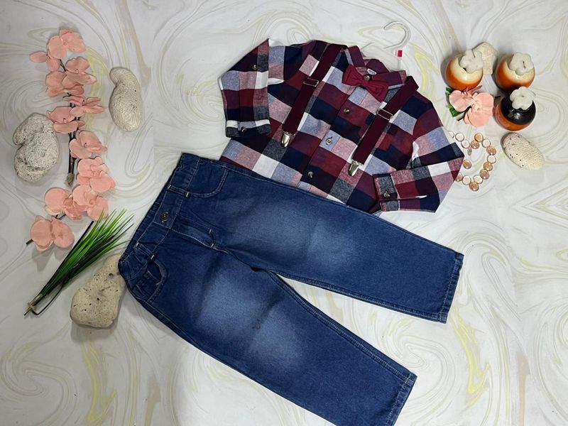 CONJUNTO NIÑO CAMISA FRANELA ROJA CON PANTALON DE MEZCLILLA