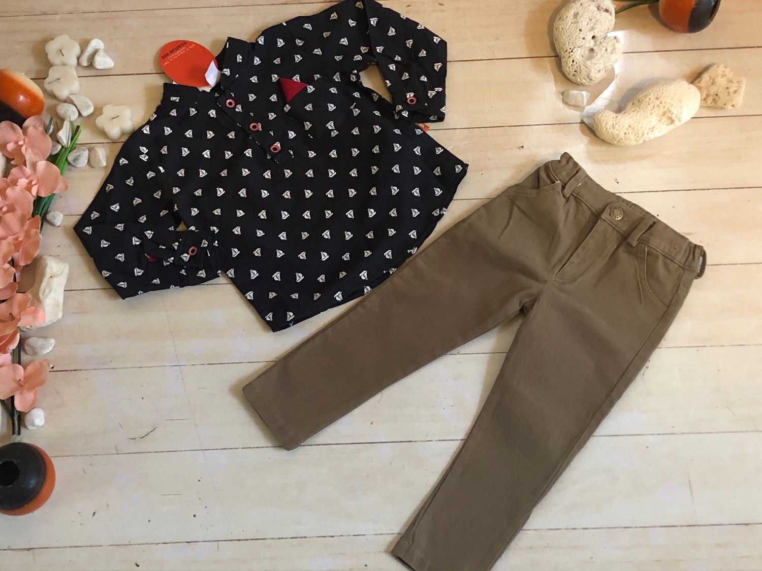 CONJUNTO NEGRO / BEIGE 2PZ PAÑUELO EN BOLSA