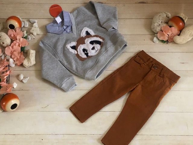 CONJUNTO 2PZ SUDADERA MAPACHE GRIS/CAQUI