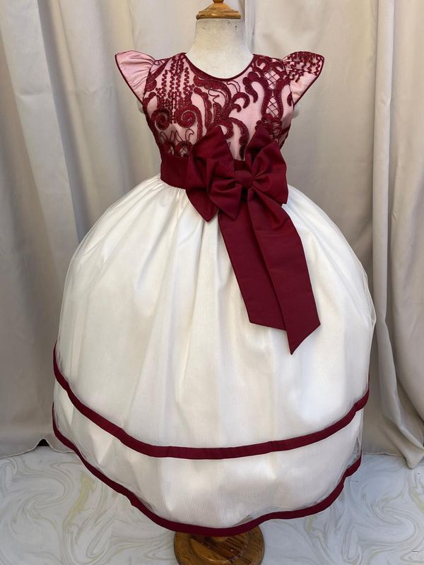 VESTIDO CEREMONIA COLOR VINO / BLANCO