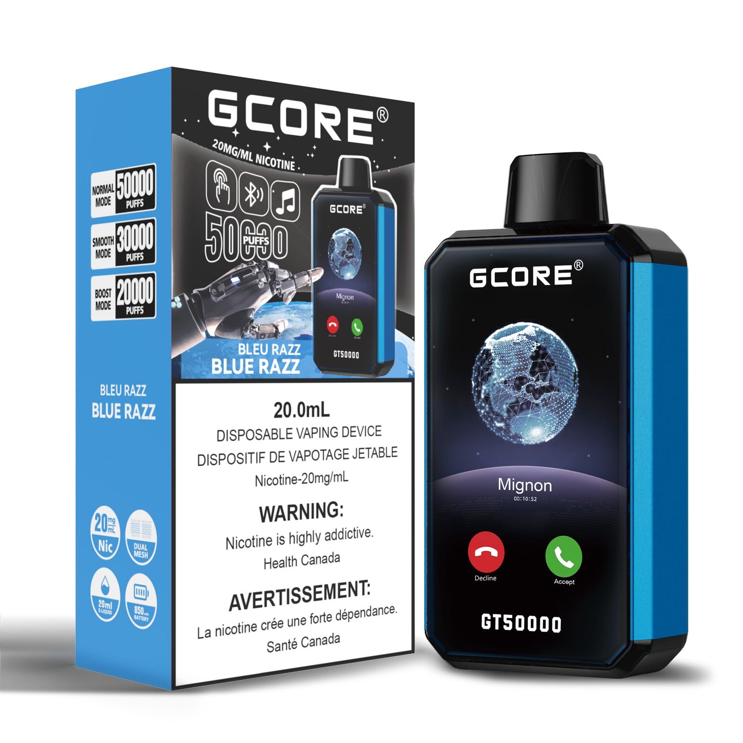 GCORE GT 50K DISPOSABLE, Flavour: Blue Razz