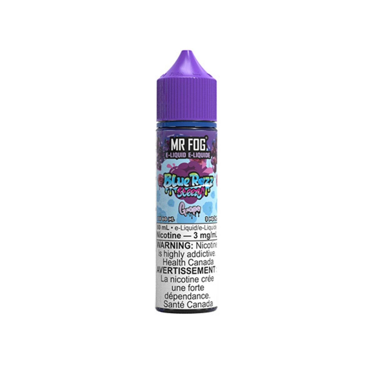 MR FOG BLUE RAZZ STEEZY 60ML FREEBASE E-LIQUID, Flavour: GRAPE, Strength: 3mg/mL