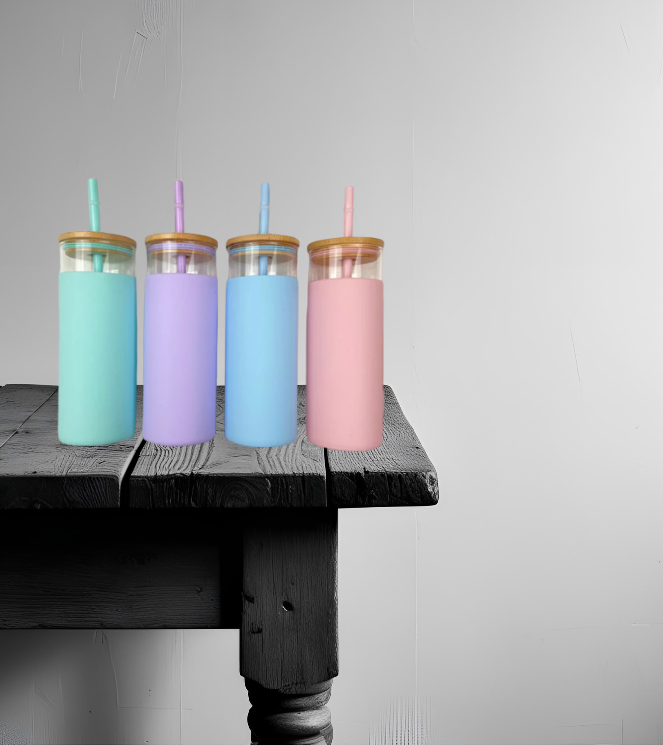 Pastel Glass Bottle With Straw And Lid
